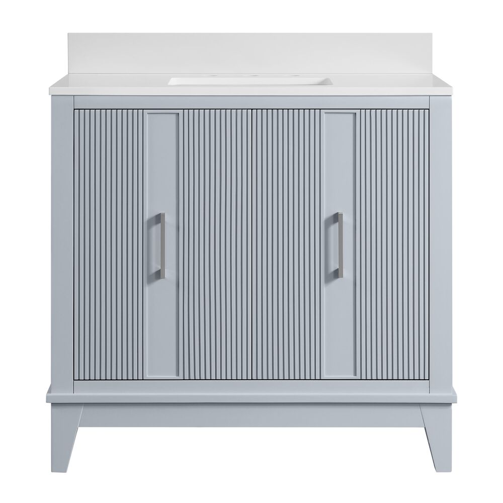 37B Fenwick 36" Single Bathroom Vanity in Soft Blue with Glossy White Composite Stone Top and Backsplash, , large
