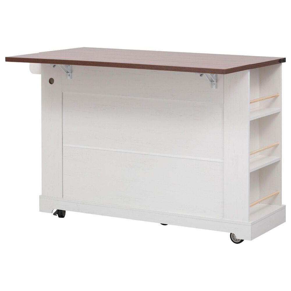HOMLUX 53" Kitchen Island with Two Tempered Glass Cabinet Door in White, , large