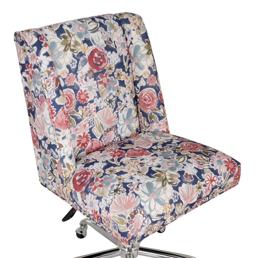 Linon Home Decor Draper Office Chair with Navy Floral Cushion in Silver, , large
