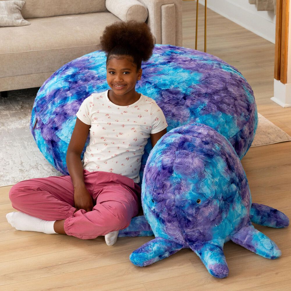Jaxx Huggy The Octopus Sea Buddy Large Kids Stuffed Animal Bean Bag in Tie-Dye Mystic Blue and Purple, , large
