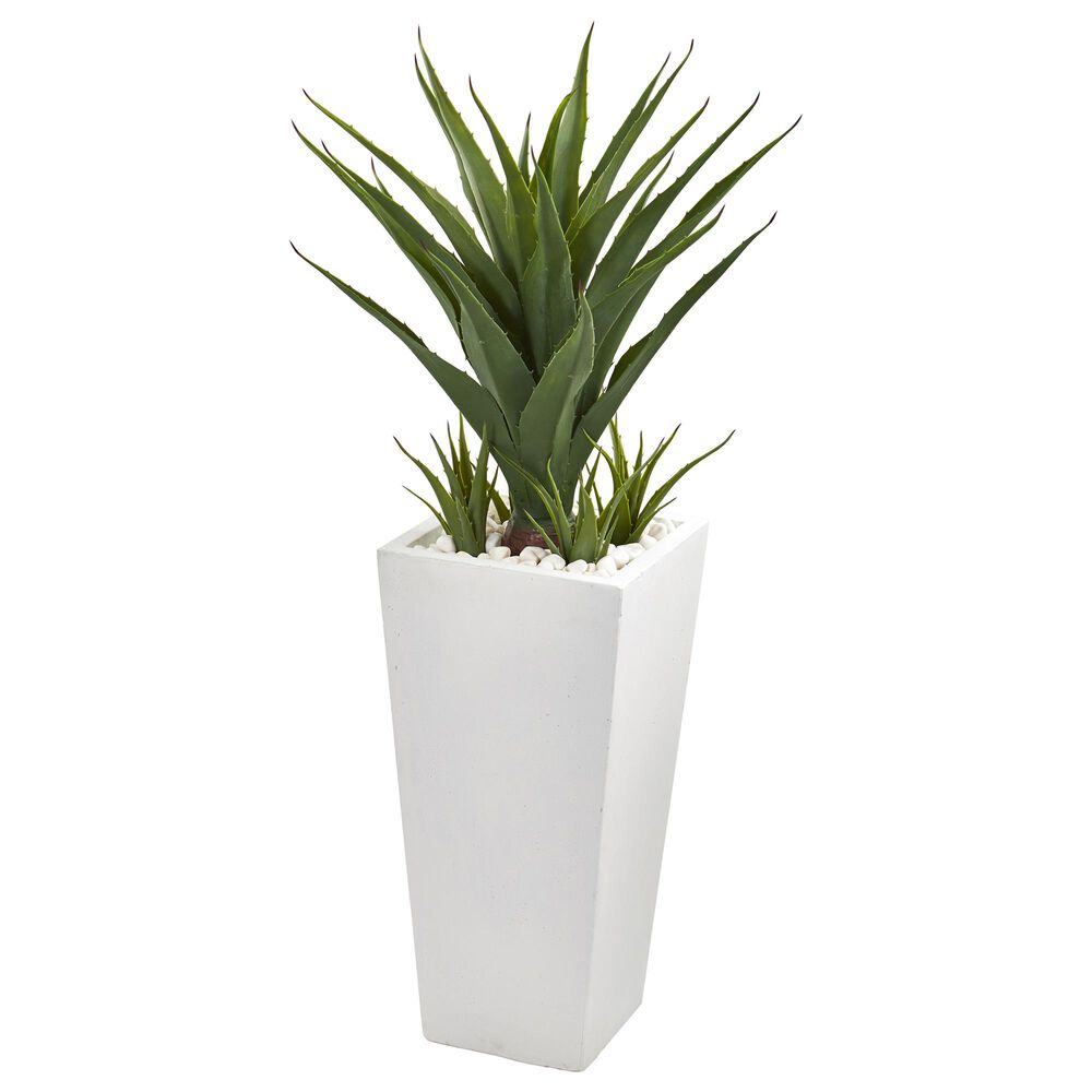 Nearly Natural Inc 40" Spiky Agave Artificial Plant in White Planter, , large