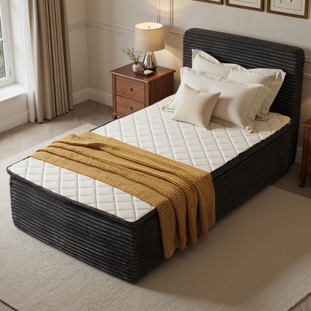 HOMLUX Plush Twin Mattress with Grey Headboard, , large