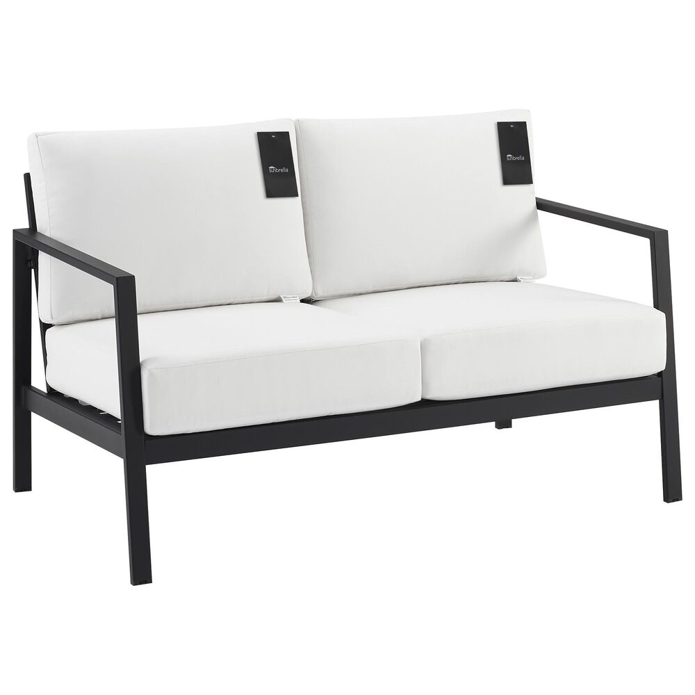 Linon Home Decor Holland Outdoor Loveseat with White Cushions in Black, , large