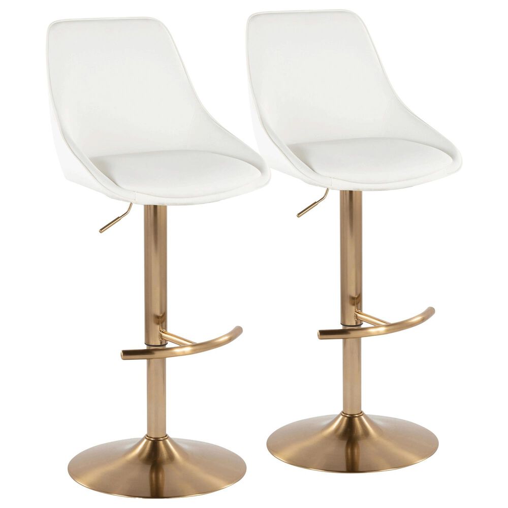 LumiSource Diana Adjustable Barstool with White Faux Leather Upholstery in Gold (Set of 2), , large