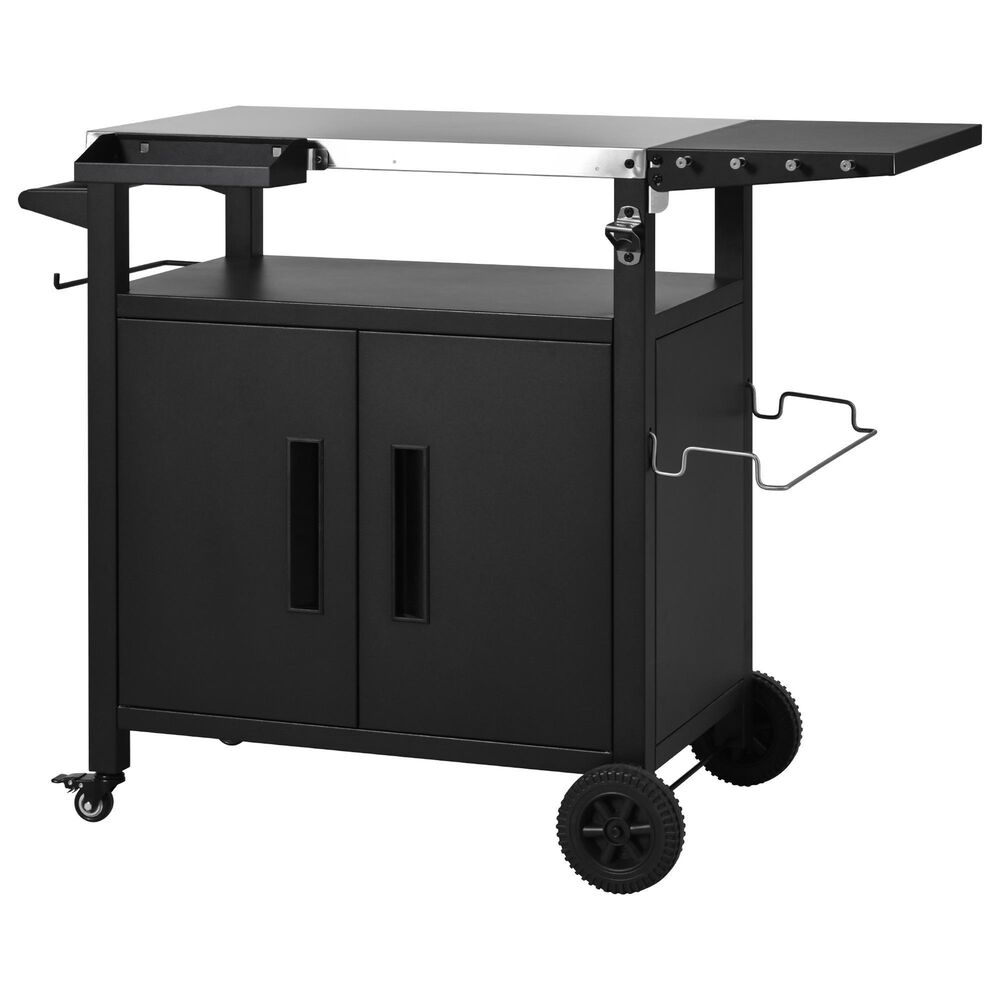 HOMLUX 45" Outdoor Kitchen Island in Black and Stainless Steel, , large