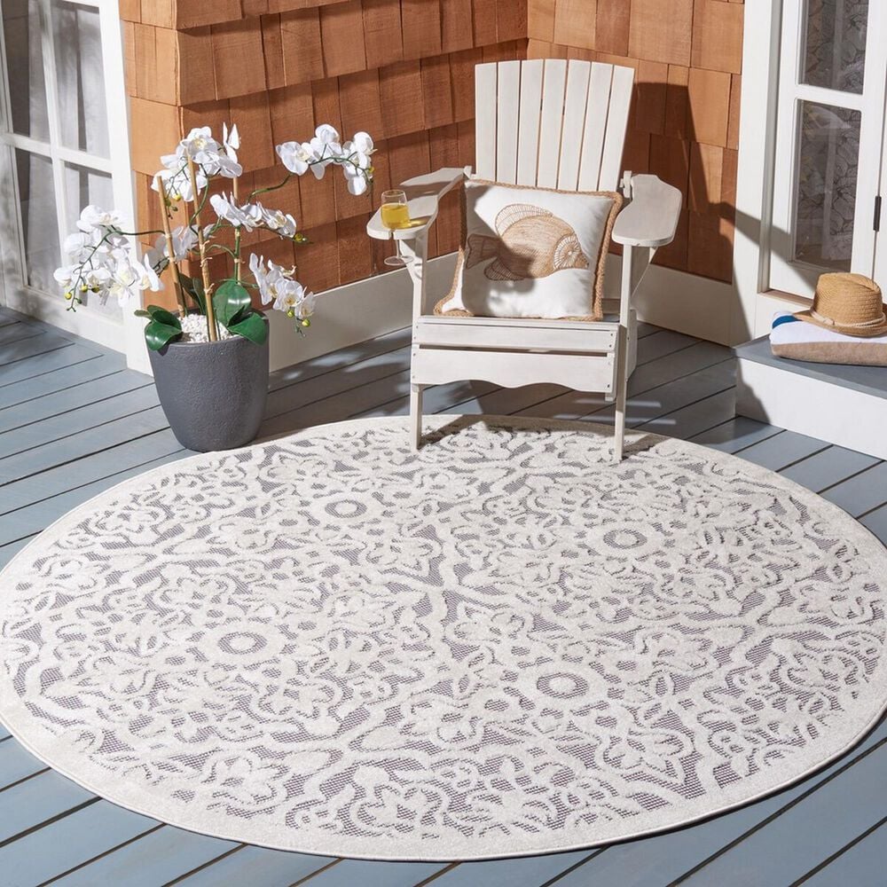 Safavieh Cabana CBN662A 8&#39; Round Ivory and Grey Indoor/Outdoor Area Performance Rug, , large