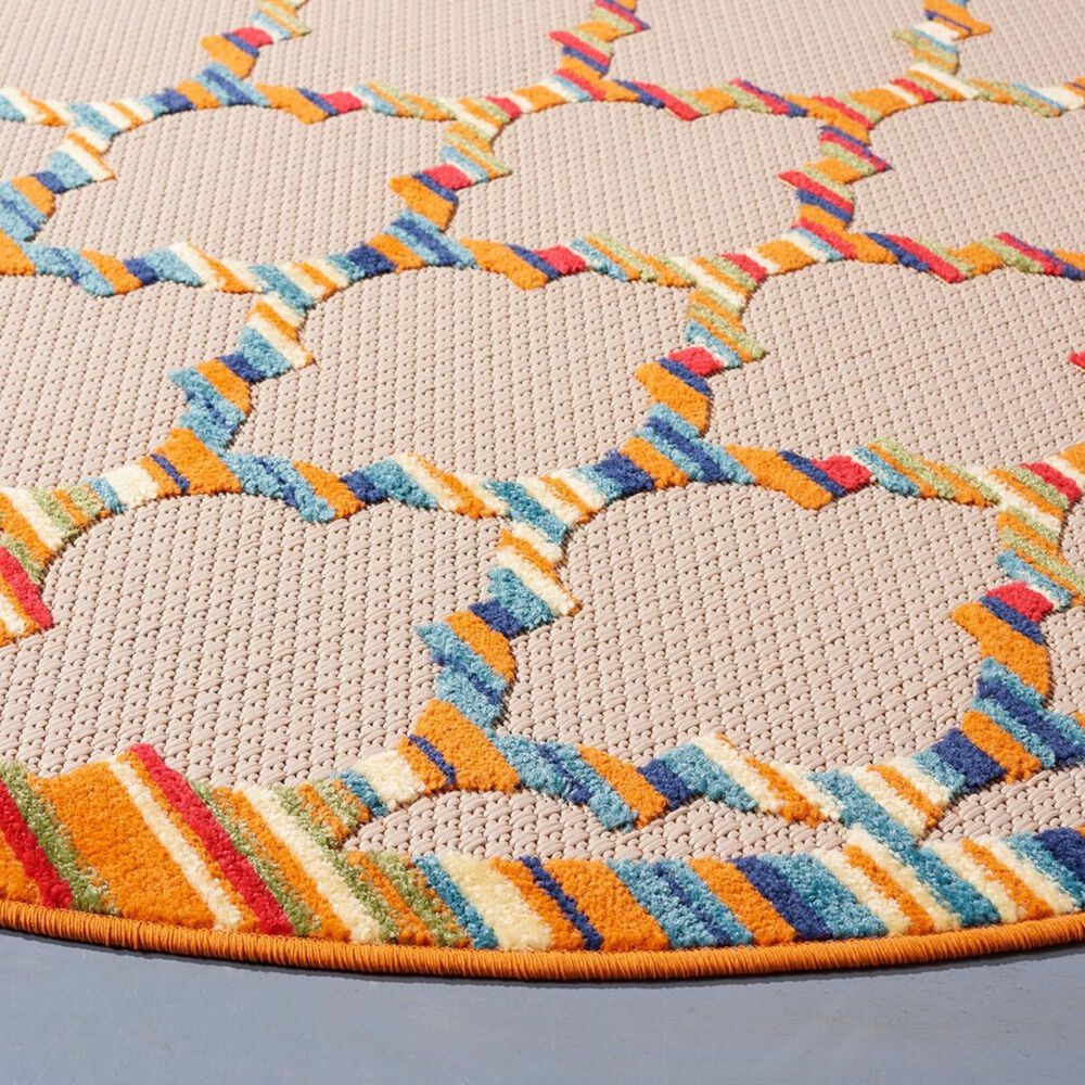 Safavieh Cabana CBN333A 6&#39;7&quot; Round Ivory and Orange Indoor/Outdoor Area Performance Rug, , large