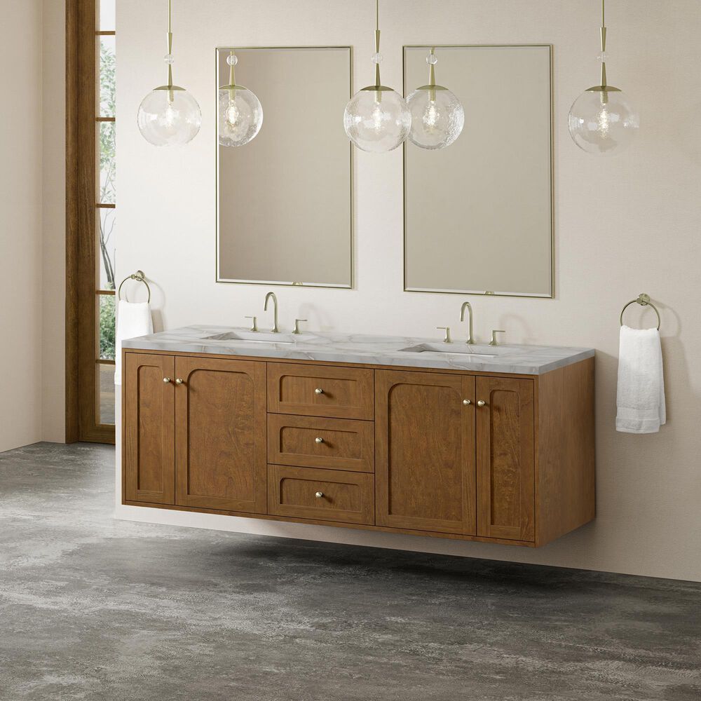 James Martin Laurent 72" Double Bathroom Vanity in Honey Oak with 3 cm Victorian Silver Silestone Top and Rectangular Sinks, , large