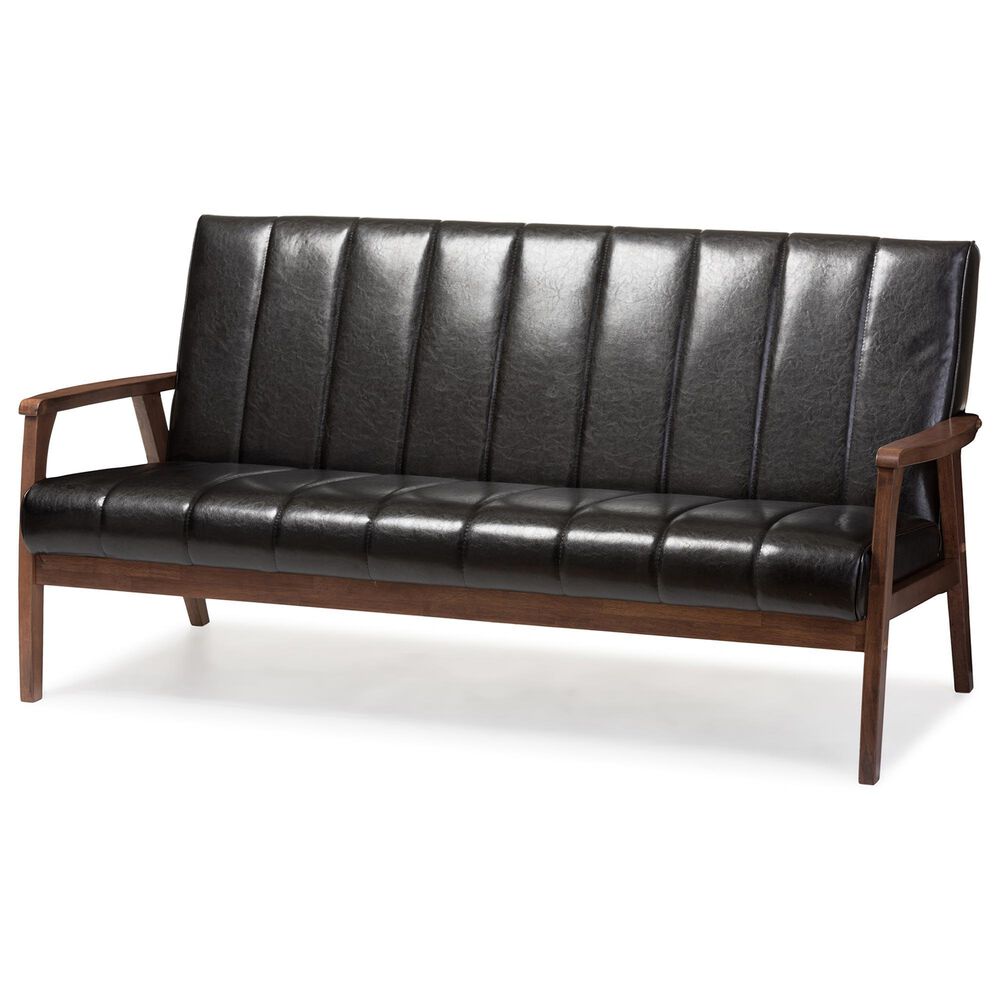 Baxton Studio Nikko Stationary Sofa in Black, , large