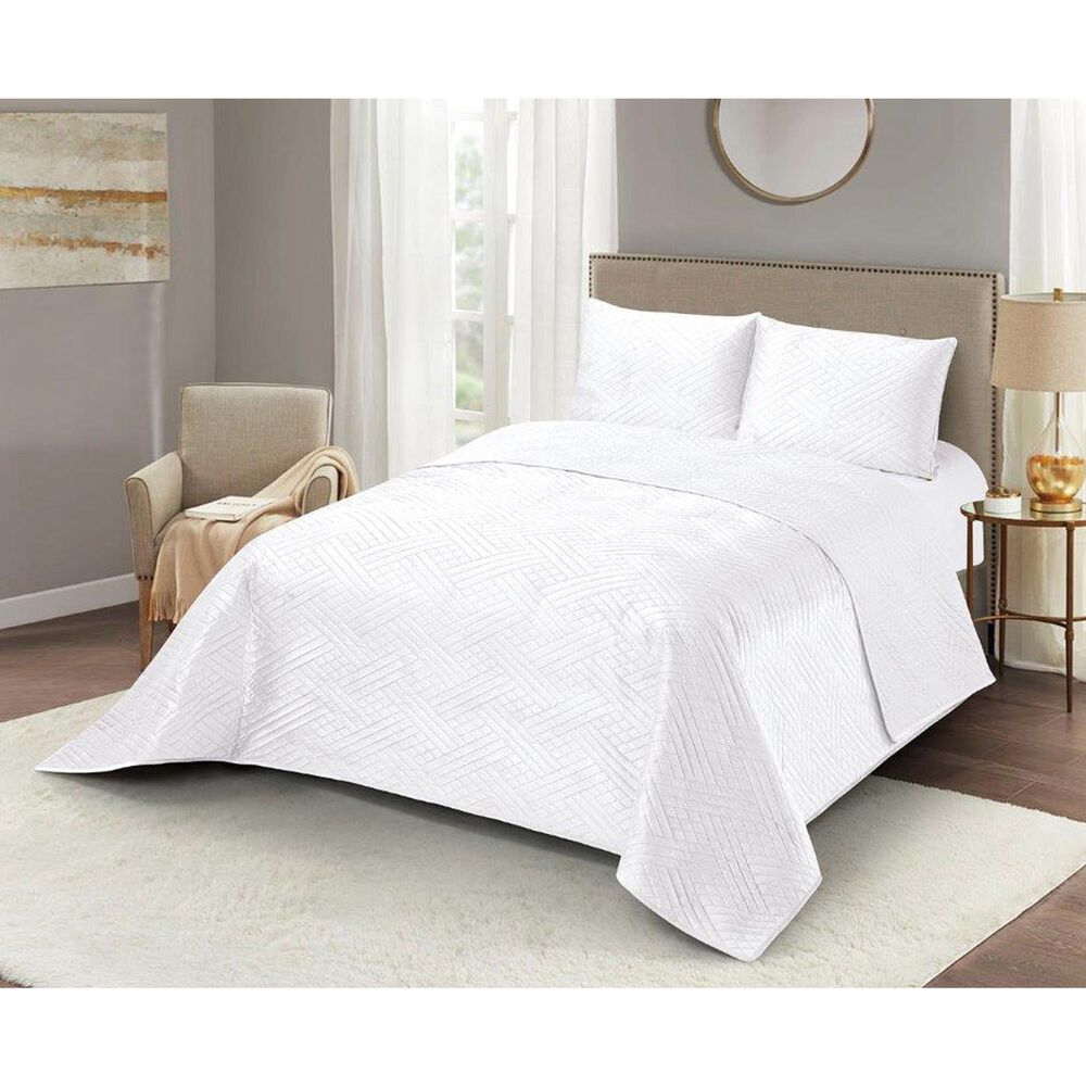 Duke Imports Virah Bella Micromink 3-Piece King Quilt Set in Diamond White Weave, , large