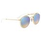 Ray-Ban Round Double Bridge Sunglasses with Blue Lenses in Polished Gold, , large