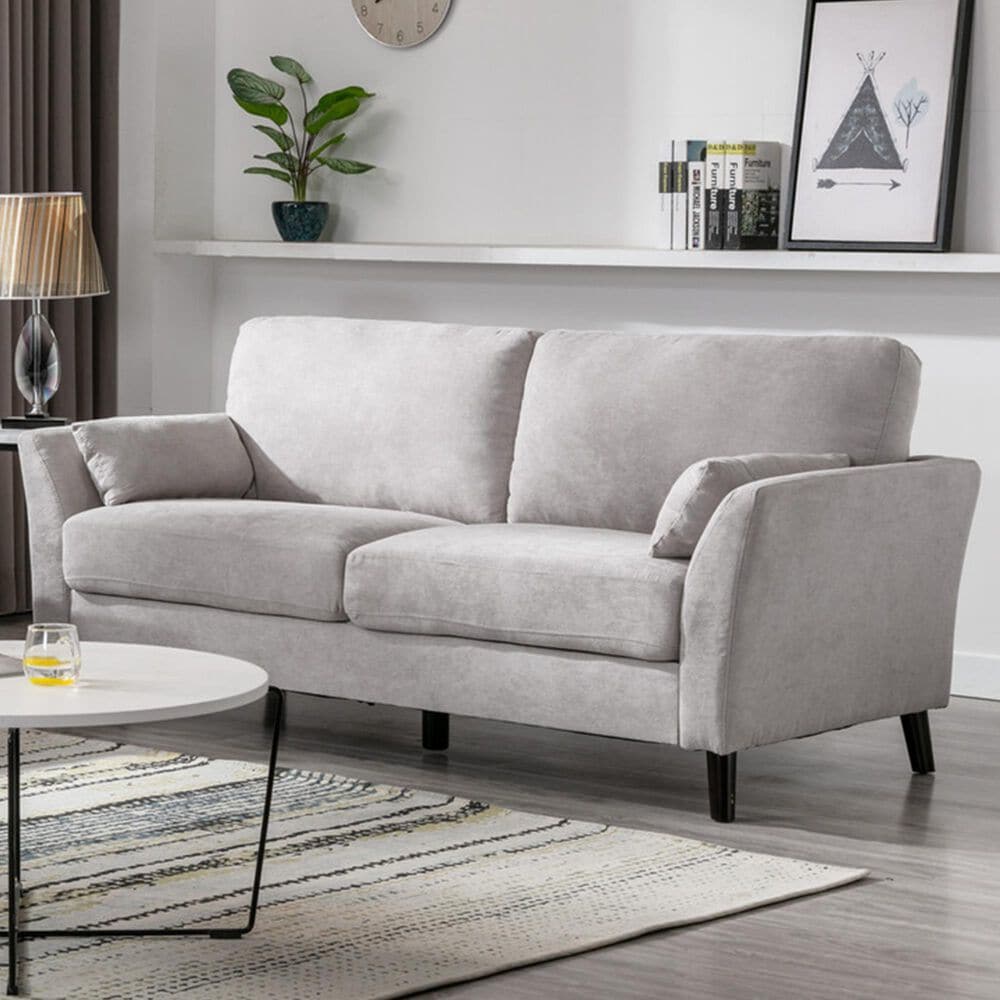 HOMLUX 77"W Woven Fabric Sofa with Pocket Coil Seating, Solid Wood Legs in Light Grey, , large