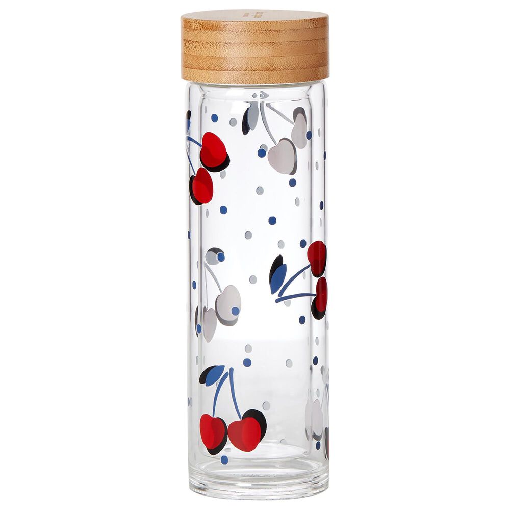 Kate Spade New York Vintage Cherry Dot Water Bottle in White, Navy and Red, , large