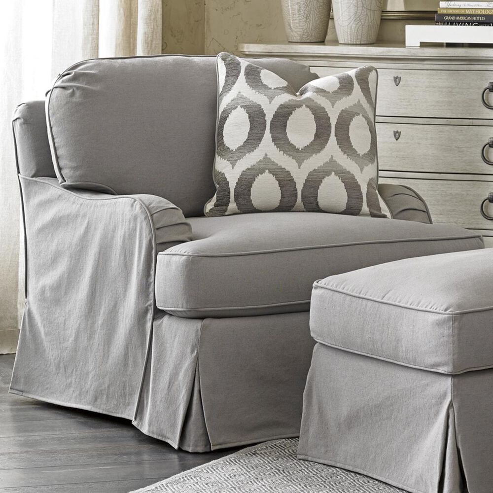 Lexington Furniture Oyster Bay Stowe Slipcover Swivel Chair in Grey, , large