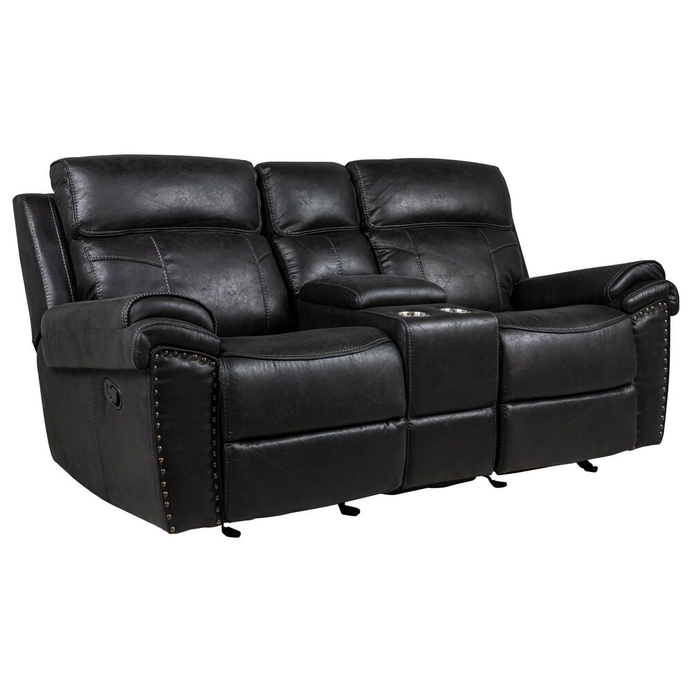 Fan Creek Manual Reclining Loveseat with Console in Black, , large