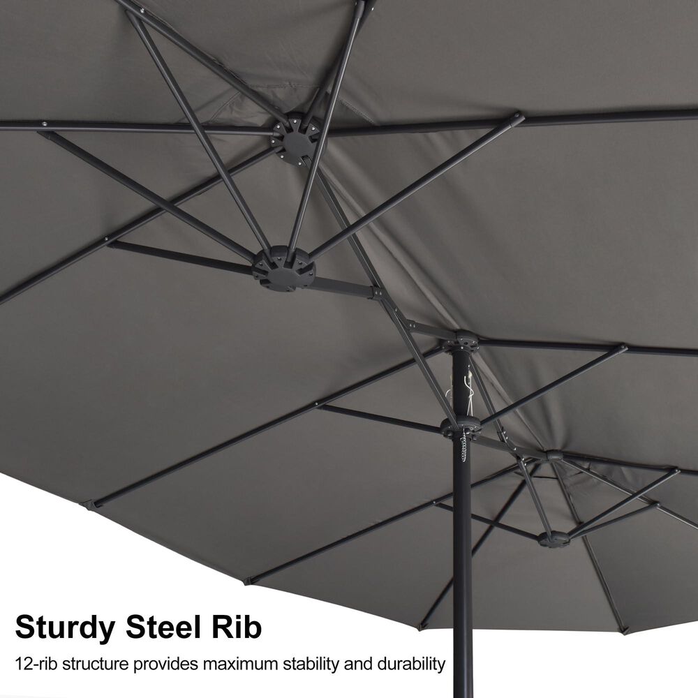 HOMLUX 15' Outdoor Double-Sided Market Umbrella with Base in Grey, , large