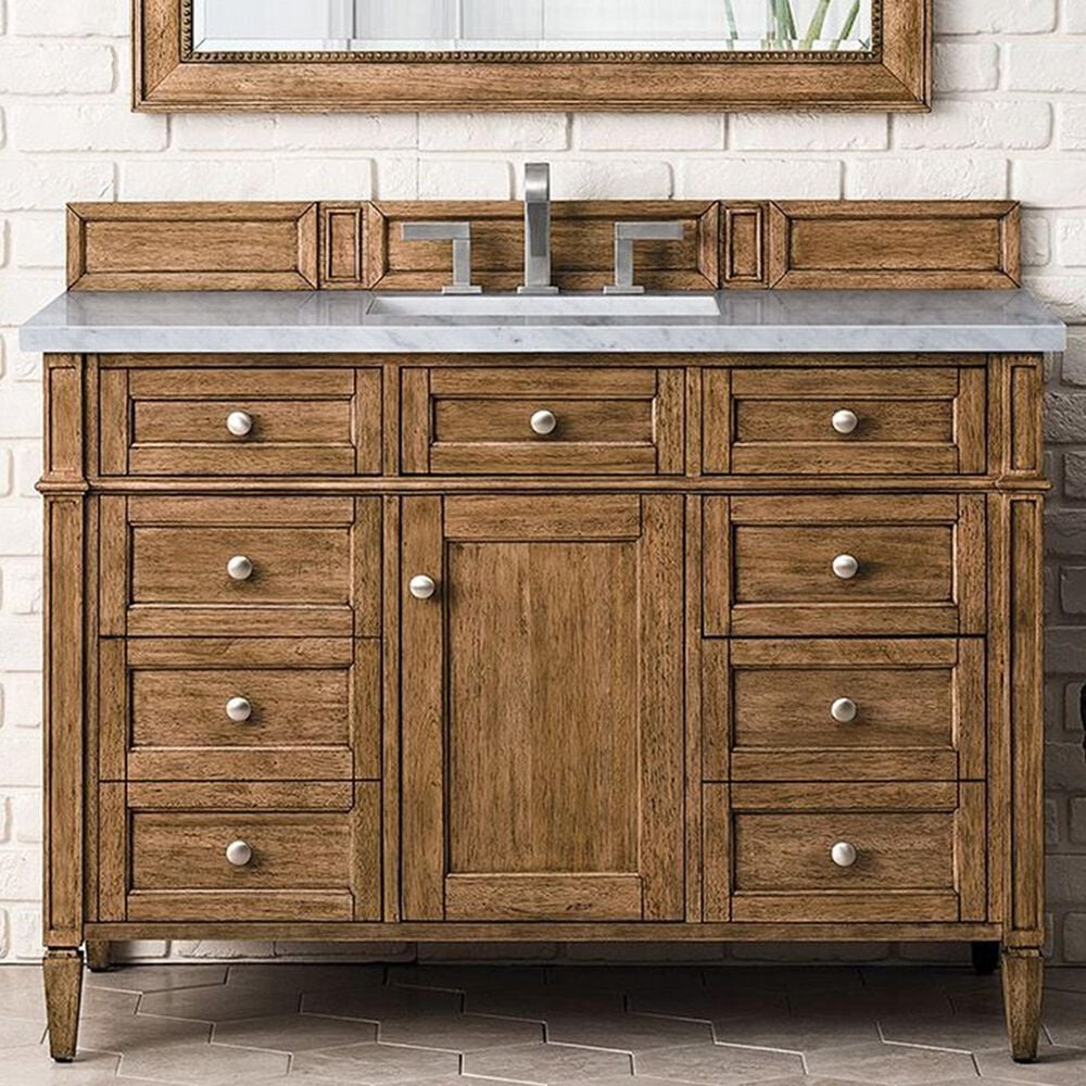 James Martin Vanities Brittany 48&quot; Single Bathroom Vanity in Saddle Brown with 3 cm Arctic Fall Solid Surface Top and Rectangular Sink, , large