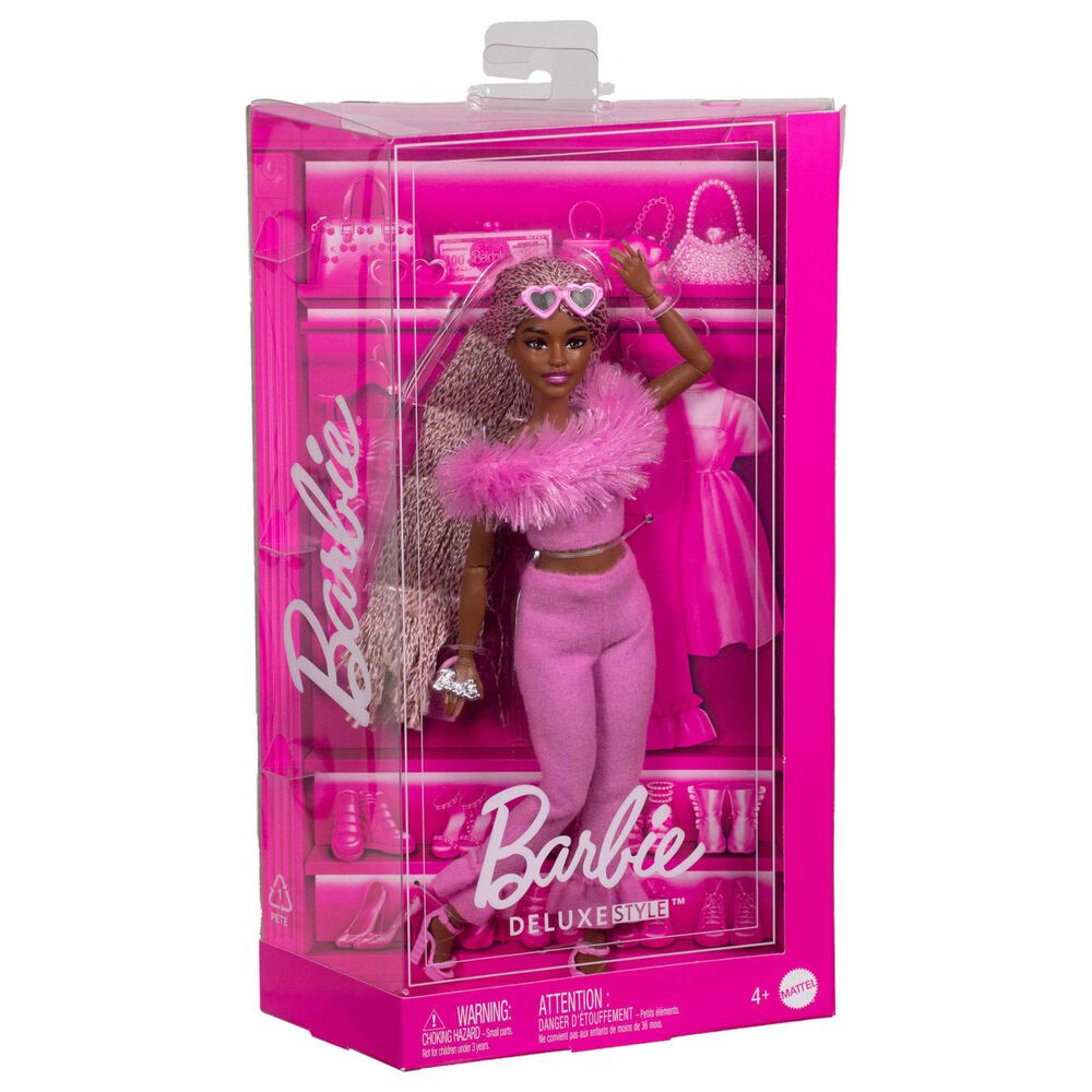 Barbie Deluxe Style Doll with Jumpsuit and Brown Braided Hair in Pink, , large