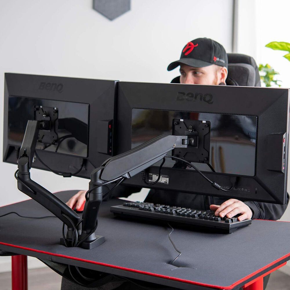 Arozzi Alzare Dual Gas Spring Monitor Arm in Black, , large