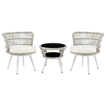 Dayton Monaco 3-Piece Patio Conversation Set with Cream Cushion in White, , large