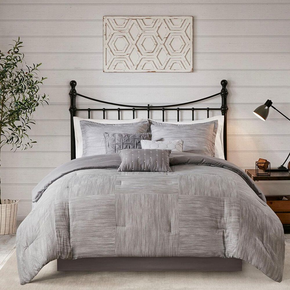 Hampton Park Walter 7-Piece Printed Seersucker Queen Comforter Set in Grey, , large