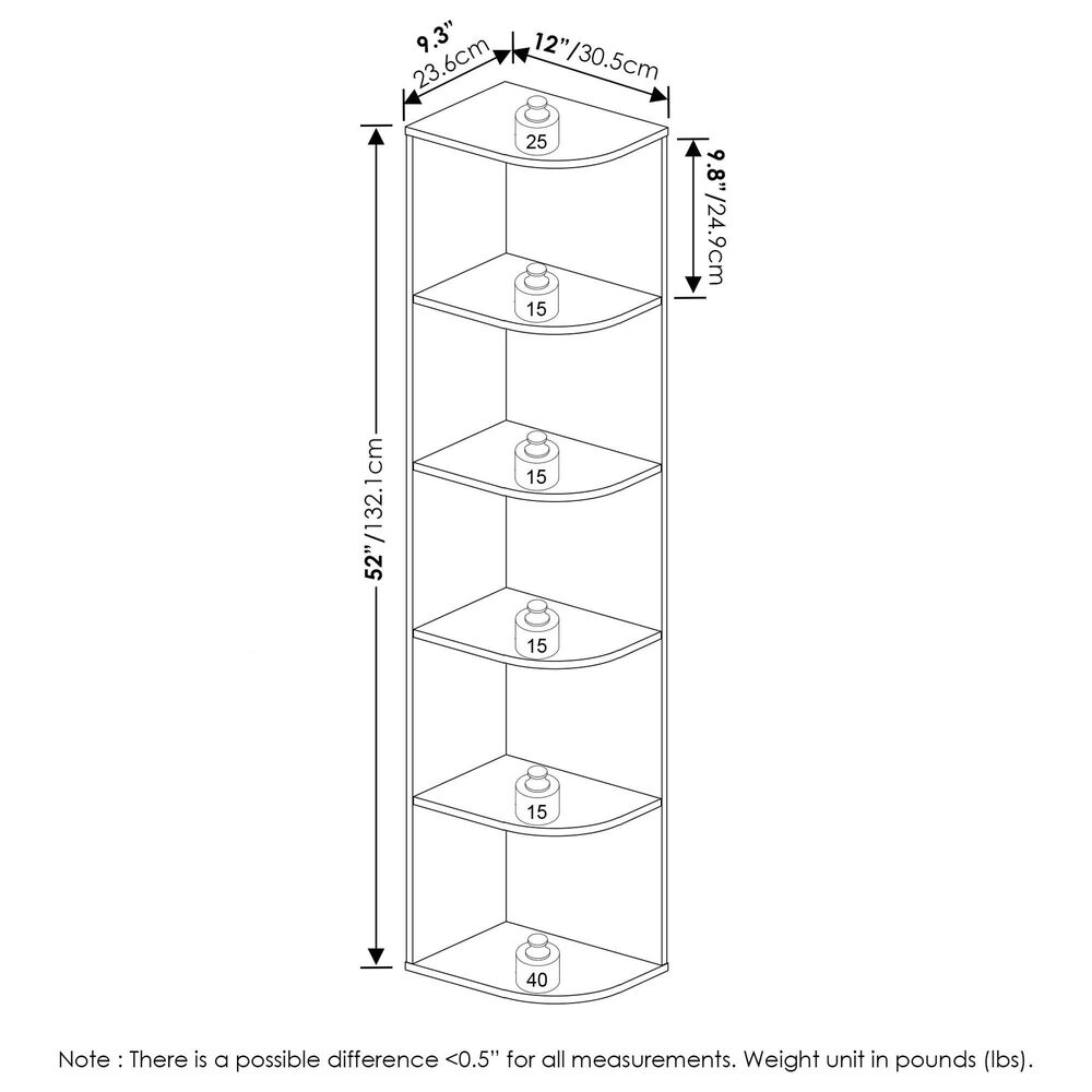 HOMLUX 5-Tier Corner Open Shelf Bookcase in White, , large