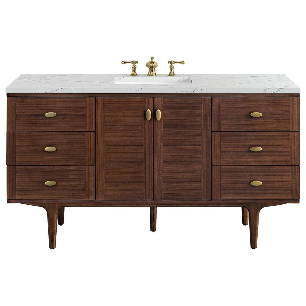 James Martin Vanities Amberly 30" Single Bathroom Vanity in Walnut with 3 cm Ethereal Noctis Quartz Top and Rectangular Sink, , large