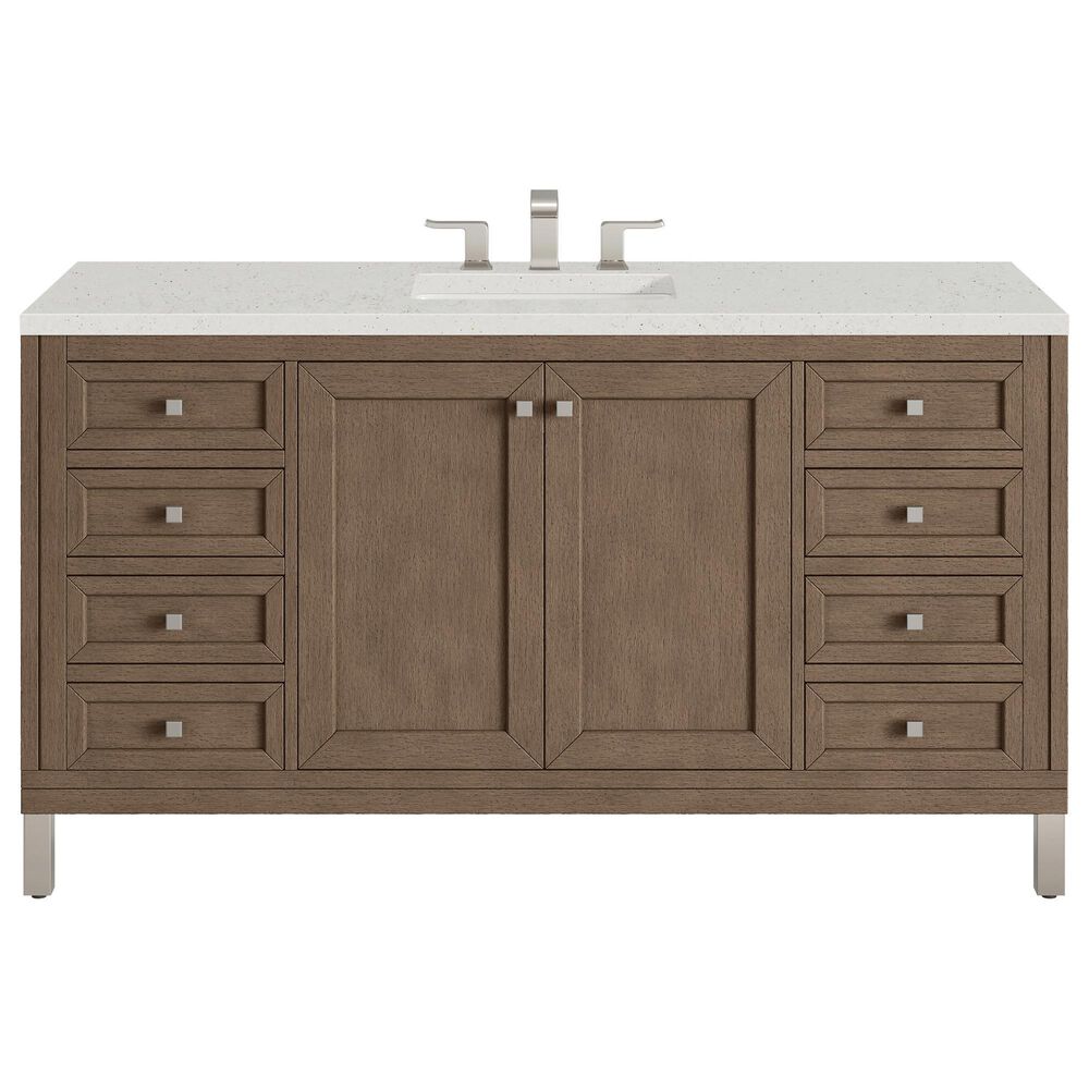 James Martin Vanities Chicago 60&quot; Single Bathroom Vanity in Whitewashed Walnut with 3 cm Lime Delight Quartz Top and Rectangular Sink, , large