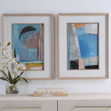 Uttermost Brilliant Clouds 29" x 15" Abstract Print in Natural (Set of 2), , large