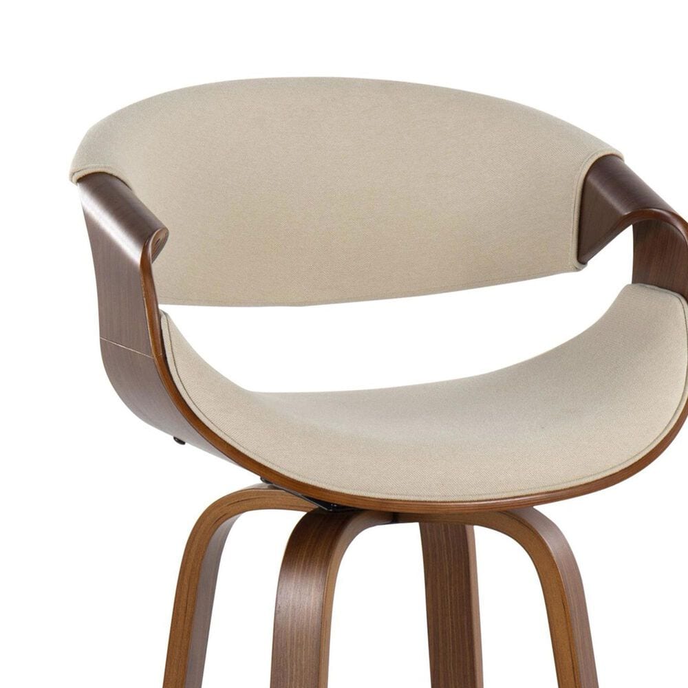 LumiSource Curvini 30" Swivel Barstool with Cream Upholstery in Walnut and Chrome (Set of 2), , large
