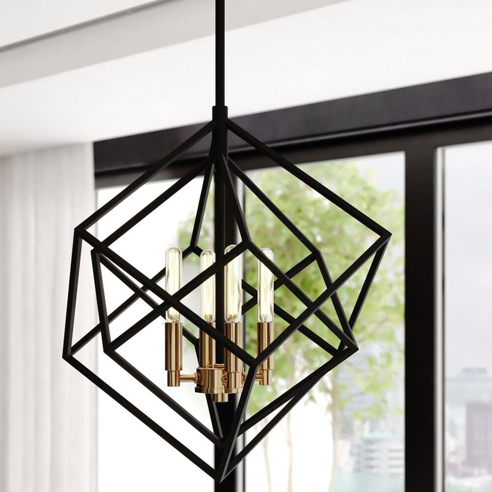 Vaxcel Rad 4-Light Pendant in Black and Natural Brass, , large