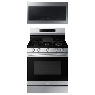 Samsung 6.0 cu. ft. Smart Freestanding Gas Range with No-Preheat Air Fry & Convection and2.1 cu. ft. Over-the-Range Microwave with Wi-Fi in Fingerprint Resistant Stainless Steel, , large