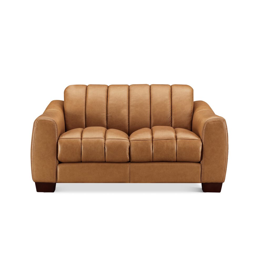 Hydeline Bayeun Leather Stationary Loveseat in Chico Cinnamon, , large