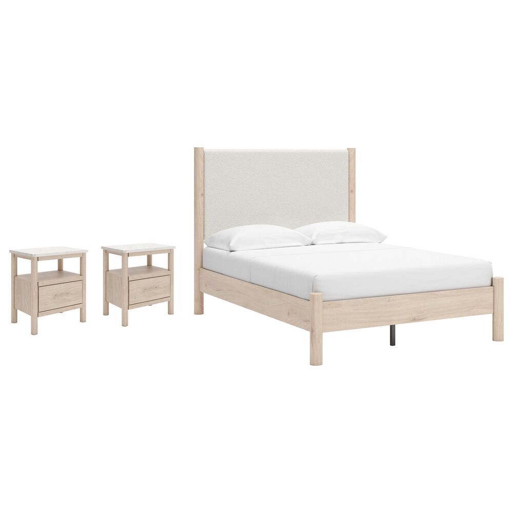 Ashley Cadmori 3-Piece Queen Platform Bed with Two Nightstands Set in Brown and White, , large