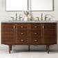 James Martin Vanities Amberly 60" Double Bathroom Vanity in Walnut with 3 cm Carrara White Marble Top and Rectangular Sinks, , large