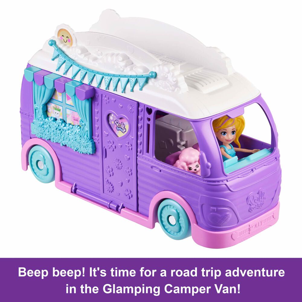 Polly Pocket Glamping Camper Van with Doll and Accessories Set in Multicolor, , large