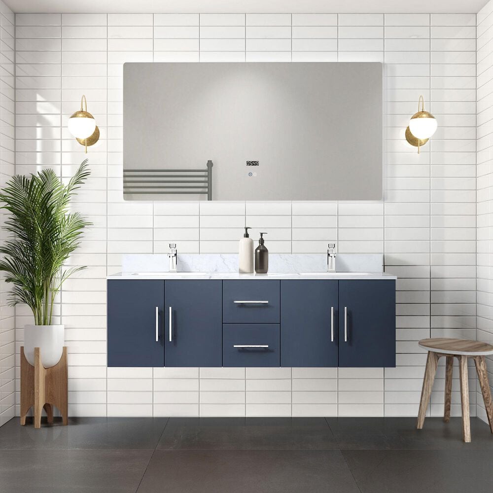 Lexora Home Geneva 60&quot; Double Bathroom Vanity Cabinet Only in Dark Grey and 60&quot; LED Mirror, , large