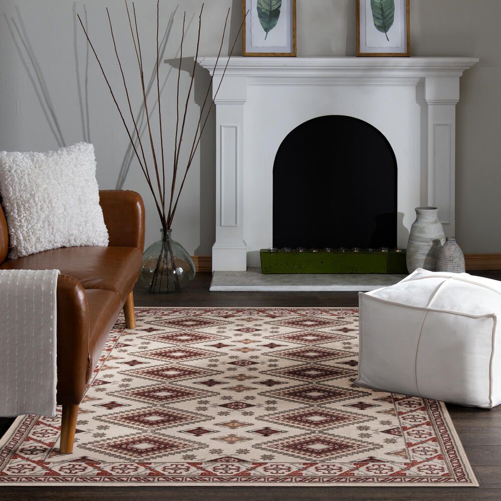Central Oriental Heirloom Marina Cinnabar and Multicolor 5&#39;3&quot; x 7&#39;7&quot; Area Rug, , large