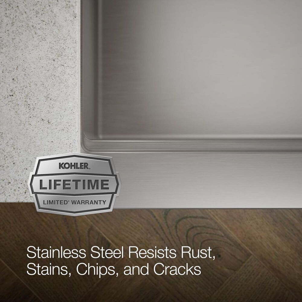 Kohler Strive 29.5" Undermount Single-Bowl Workstation Kitchen Sink in Stainless Steel, , large