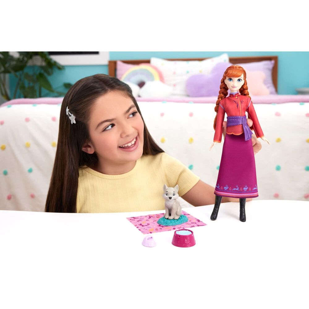 Disney Frozen Anna Fashion Doll and Wolf Cub Figure with 4 Nurturing Accessories in Multicolor, , large