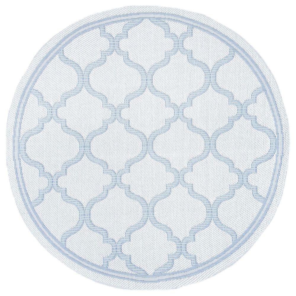 Safavieh Bermuda Geometric 6"7" Round Ivory and Light Blue Indoor/Outdoor Area Performance Rug, , large