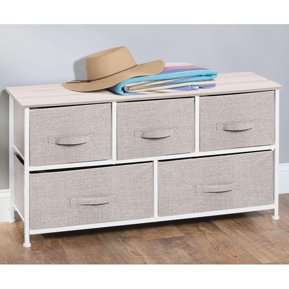 mDesign 5-Drawer Wide Dresser with Fabric Drawers in Linen, , large