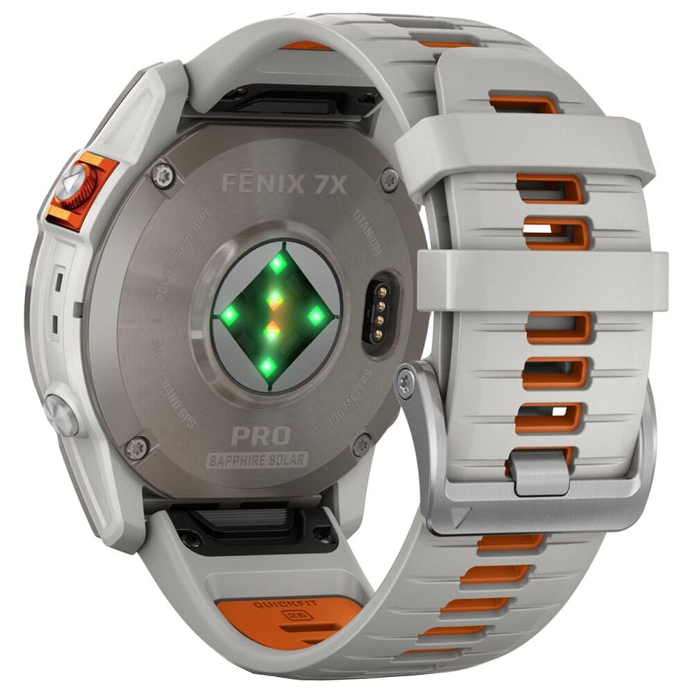 Garmin Fenix 7X Pro Sapphire Solar Edition Smartwatch 51mm Titanium Case with Fog Gray and Ember Orange Band, , large