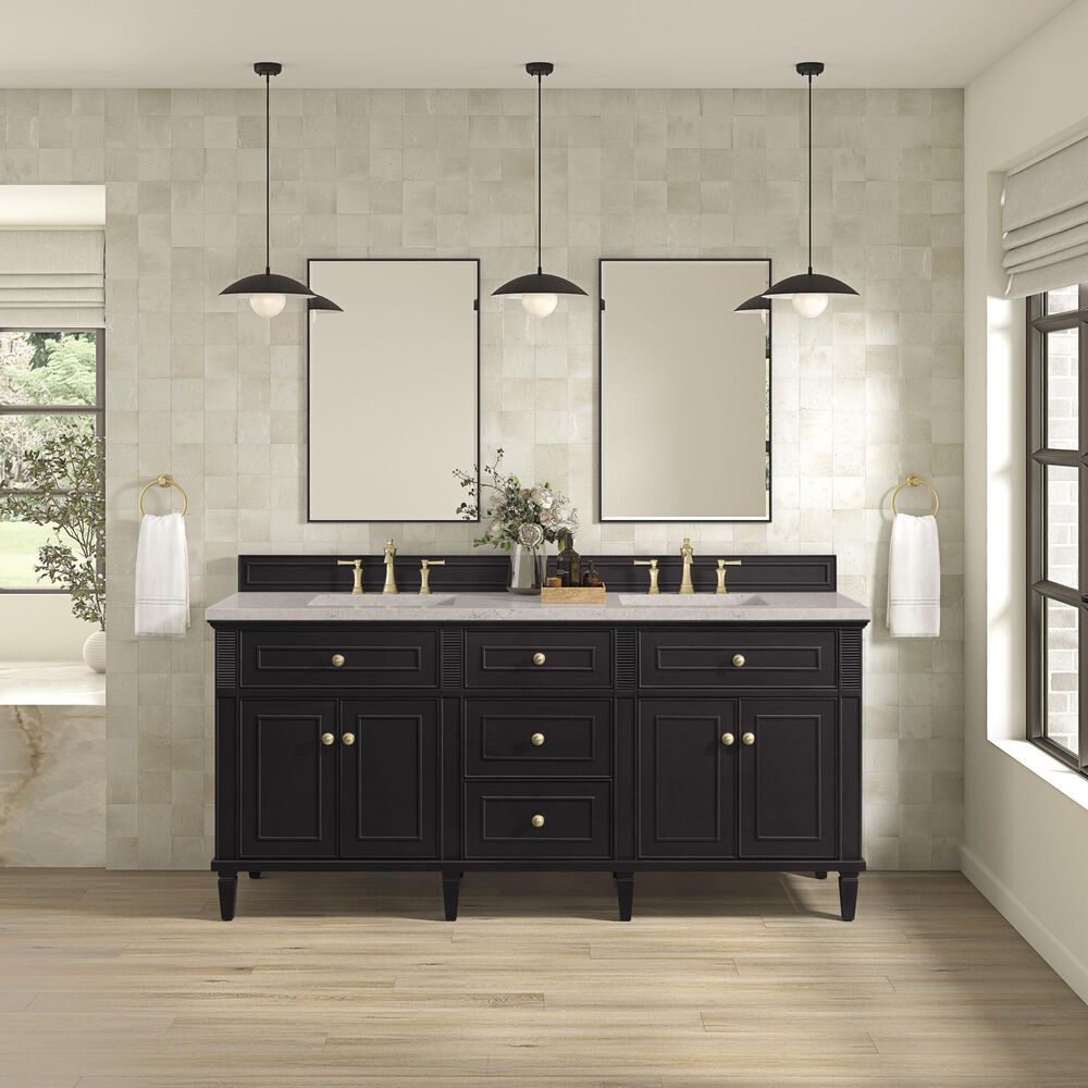 James Martin Vanities Lorelai 72&quot; Double Vanity in Black Onyx with 3 cm Eternal Jasmine Pearl Quartz Top, , large