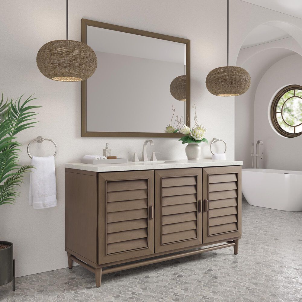 James Martin Vanities Portland 48&quot; Single Bathroom Vanity in Whitewashed Walnut with 3 cm Lime Delight Quartz Top and Rectangular Sink, , large