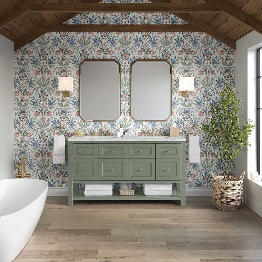 James Martin Vanities Breckenridge 60&quot; Double Bathroom Vanity in Smokey Celadon with 3 cm Ethereal Noctis Quartz Top and Rectangular Sinks, , large