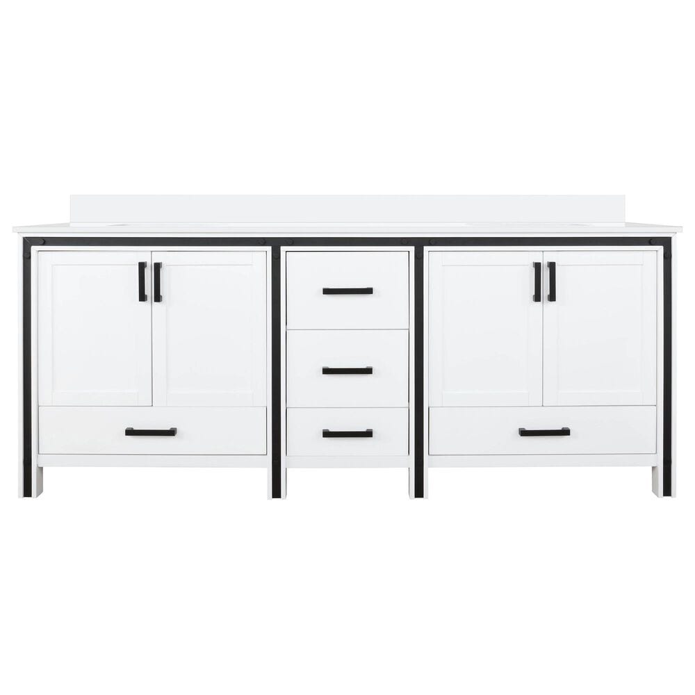 Lexora Home Ziva 80&quot; Double Bathroom Vanity in White with 2 cm White Cultured Marble Top and Rectangular Sinks, , large