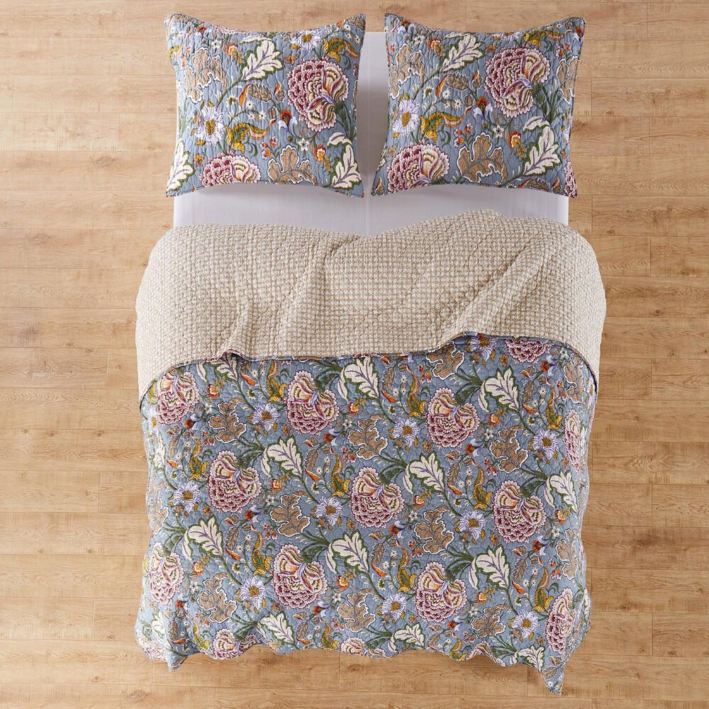 Levtex Angelica 3-Piece Full/Queen Reversible Quilt Set in Greyish Blue, Taupe, Green, Blue, Burnt Orange and Maroon, , large