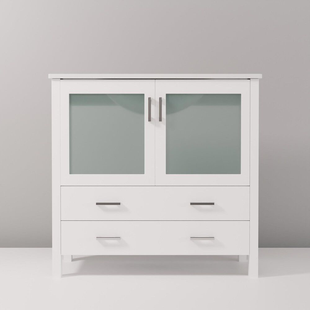Lexora Home Volez 36&quot; Single Bathroom Vanity in White with 2 cm White Ceramic Top and Rectangular Sink, , large