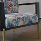 Hearth and Haven Floral Velvet Lounge Arm Chair with Gold Metal Legs in Blue, , large